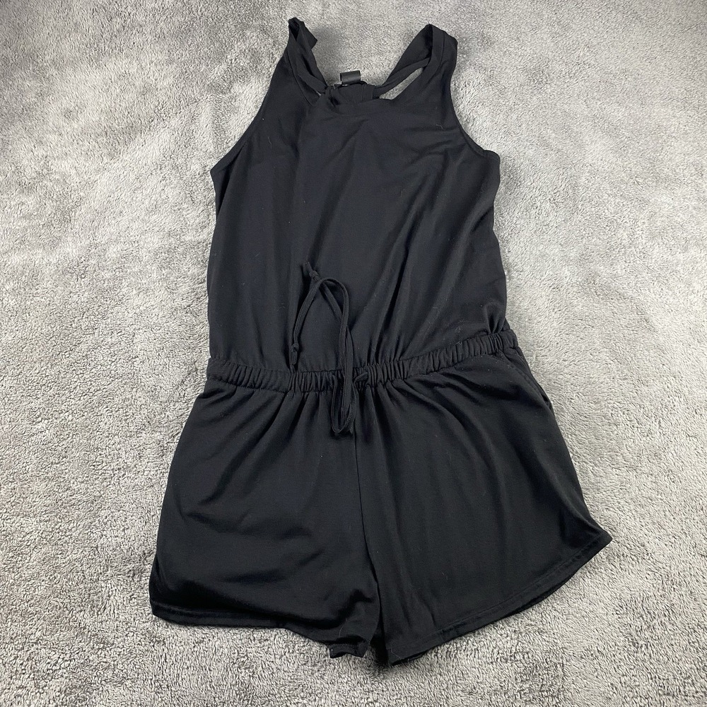 Shosho  Ribbed Tank Top Sleeveless Shorts Romper Womens Medium Black